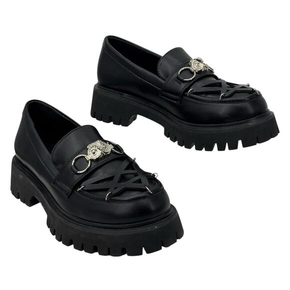 Koi Dolls Kill Silent Dusk Owl Pentagram Chunky Loafers 7 Women's Gothic Vegan - Picture 5 of 12